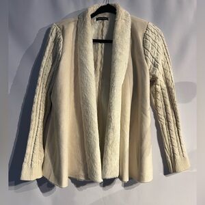 Women's Cream Open Front Faux Fur Sweater